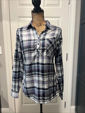 Kuhl Plaid Half Button Women’s Top Sz S Blue/Gray/Red Mountain Outdoor Camp